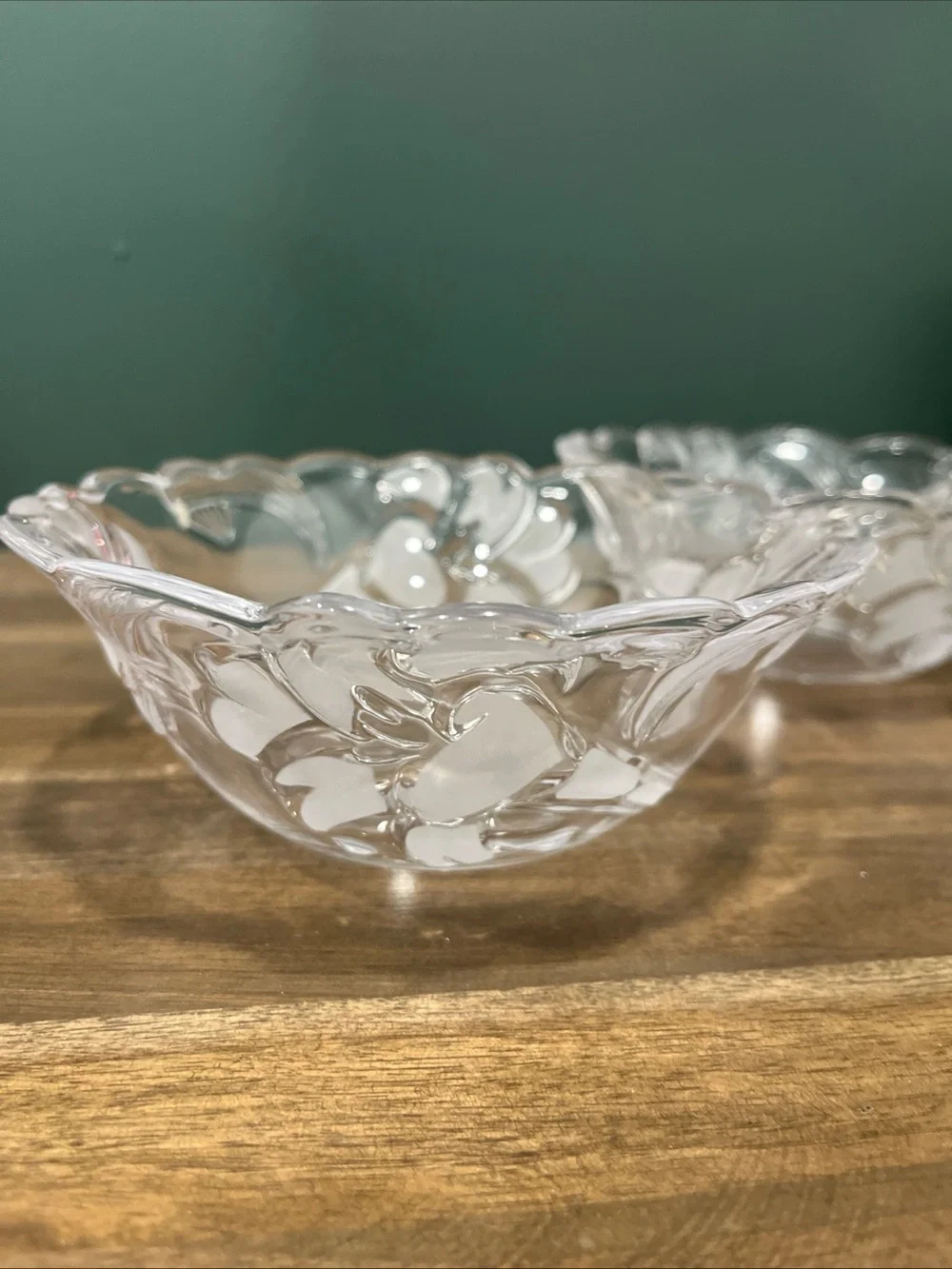Clear Floral Glass Serving Bowls - Elegant Set of 2